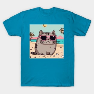 Cute cat pusheen just chilling on the beach T-Shirt